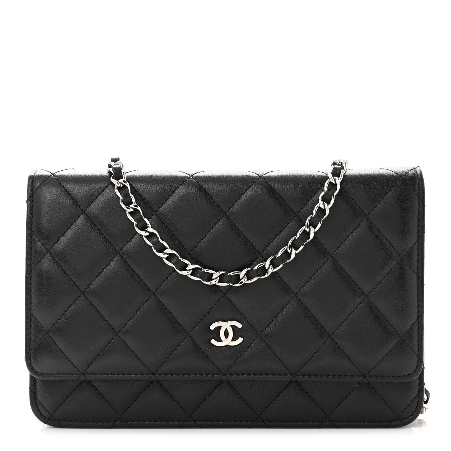 Lambskin Quilted Wallet On Chain WOC Black