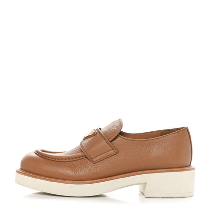 Prada Cervo Triangle 50mm Loafers 37.5 Caramel 1 of 8