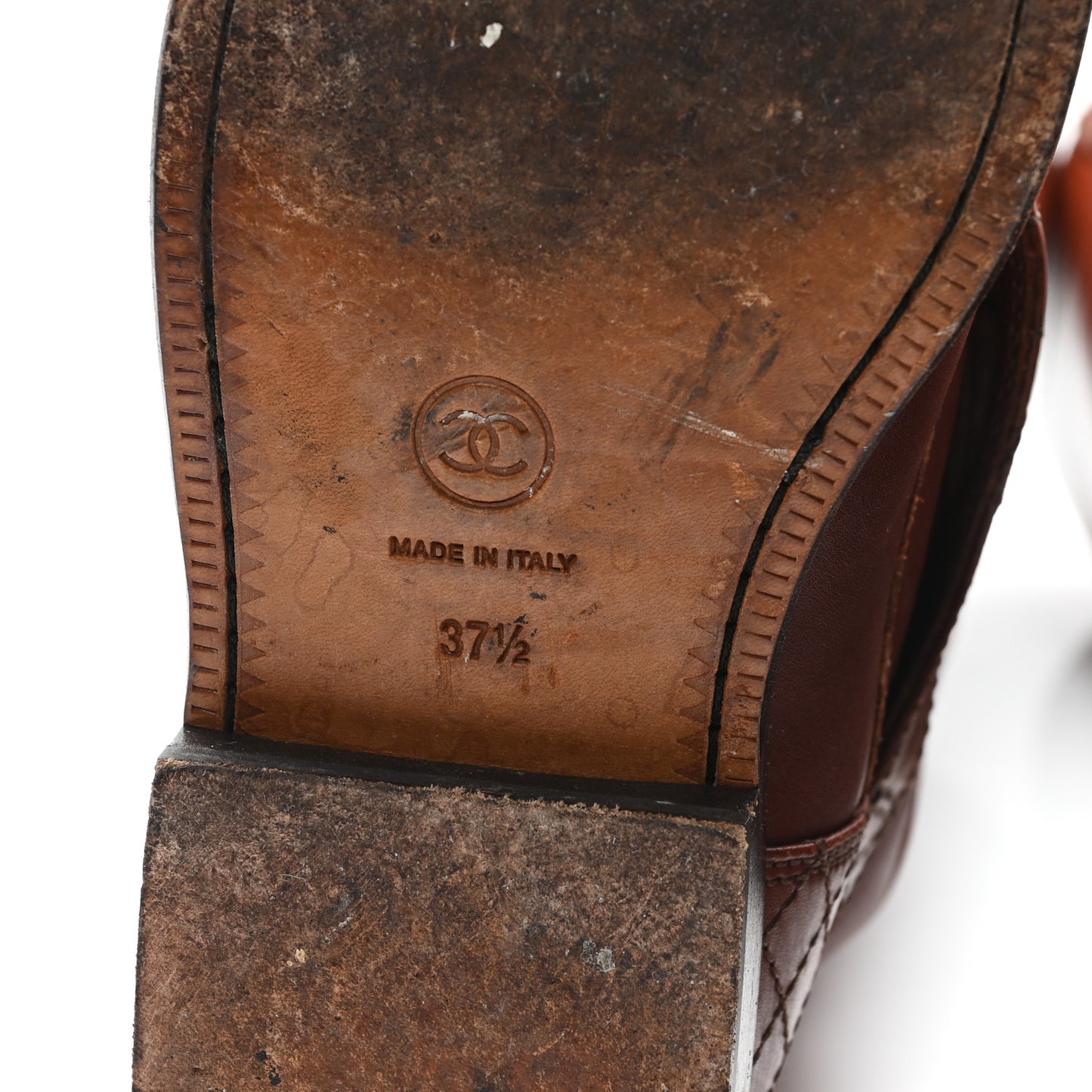 Calfskin Stitched CC Knee High Buckle Riding Boots 37.5 Brown