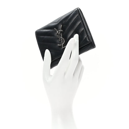 Saint Laurent Lambskin Matelasse Chevron Small Monogram Wallet Black 2 of 7
