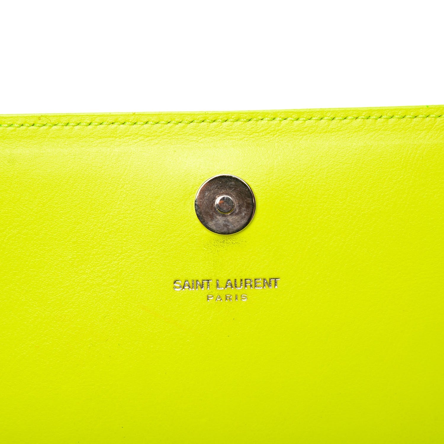 Saint Laurent Calfskin Classic Monogram Clutch Neon Yellow 15 of 15