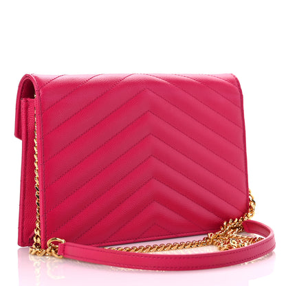 Saint Laurent Grain De Poudre Matelasse Chevron Monogram Envelope Chain Wallet Fresh Fuchsia 3 of 13