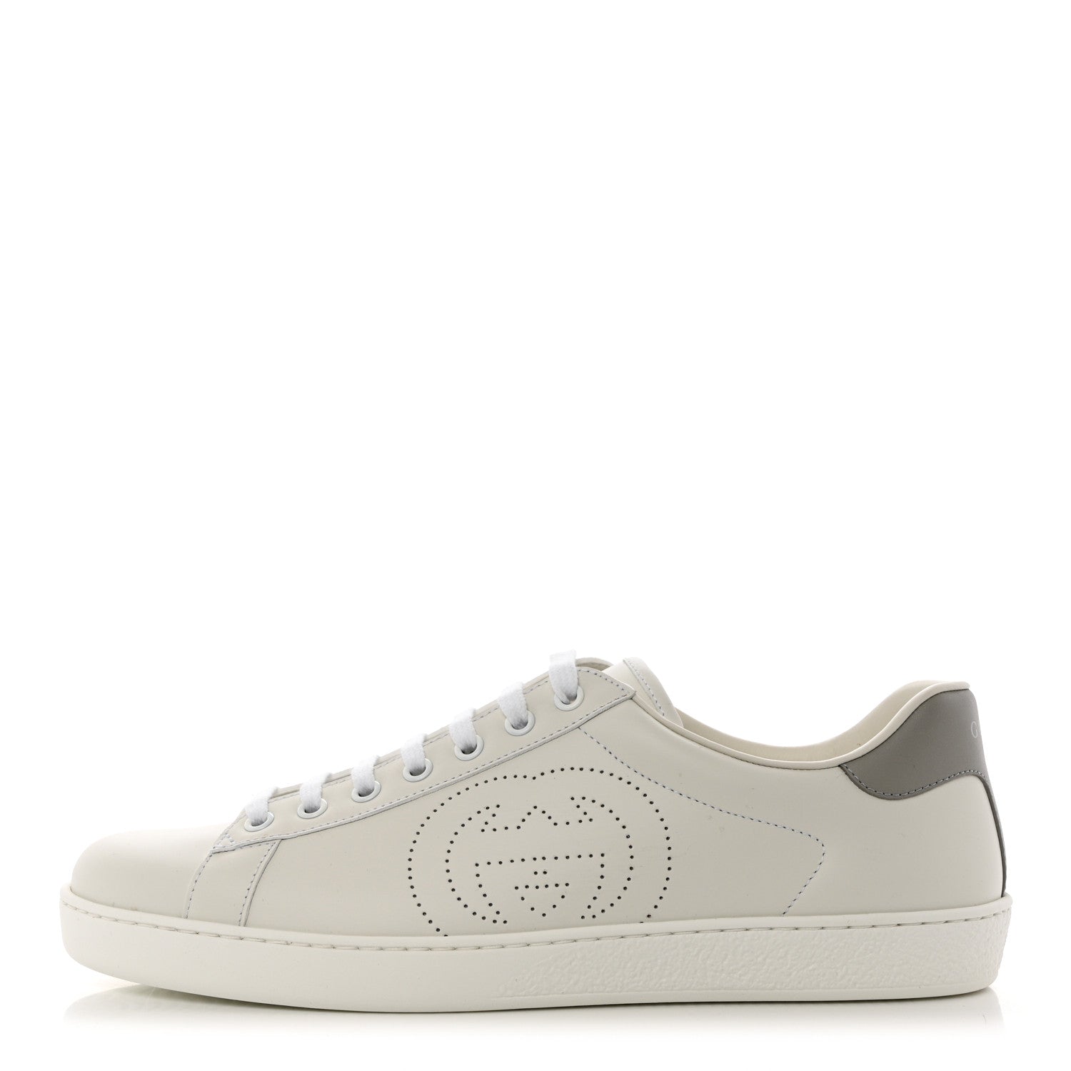 Gucci Calfskin Interlocking G Perforated Mens Ace Sneakers 8 White Grey Sky 1 of 8