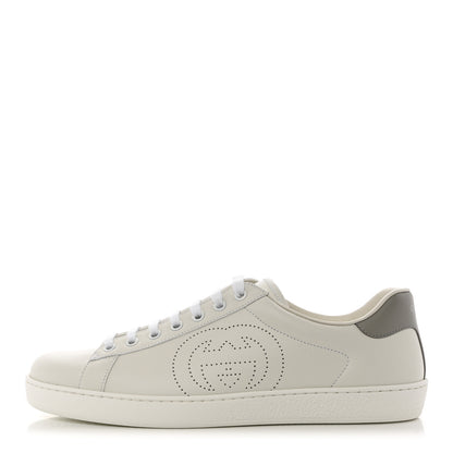 Gucci Calfskin Interlocking G Perforated Mens Ace Sneakers 8 White Grey Sky 1 of 8