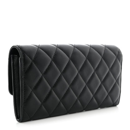 Chanel Lambskin Quilted Large Gusset Flap Wallet Black 3 of 13