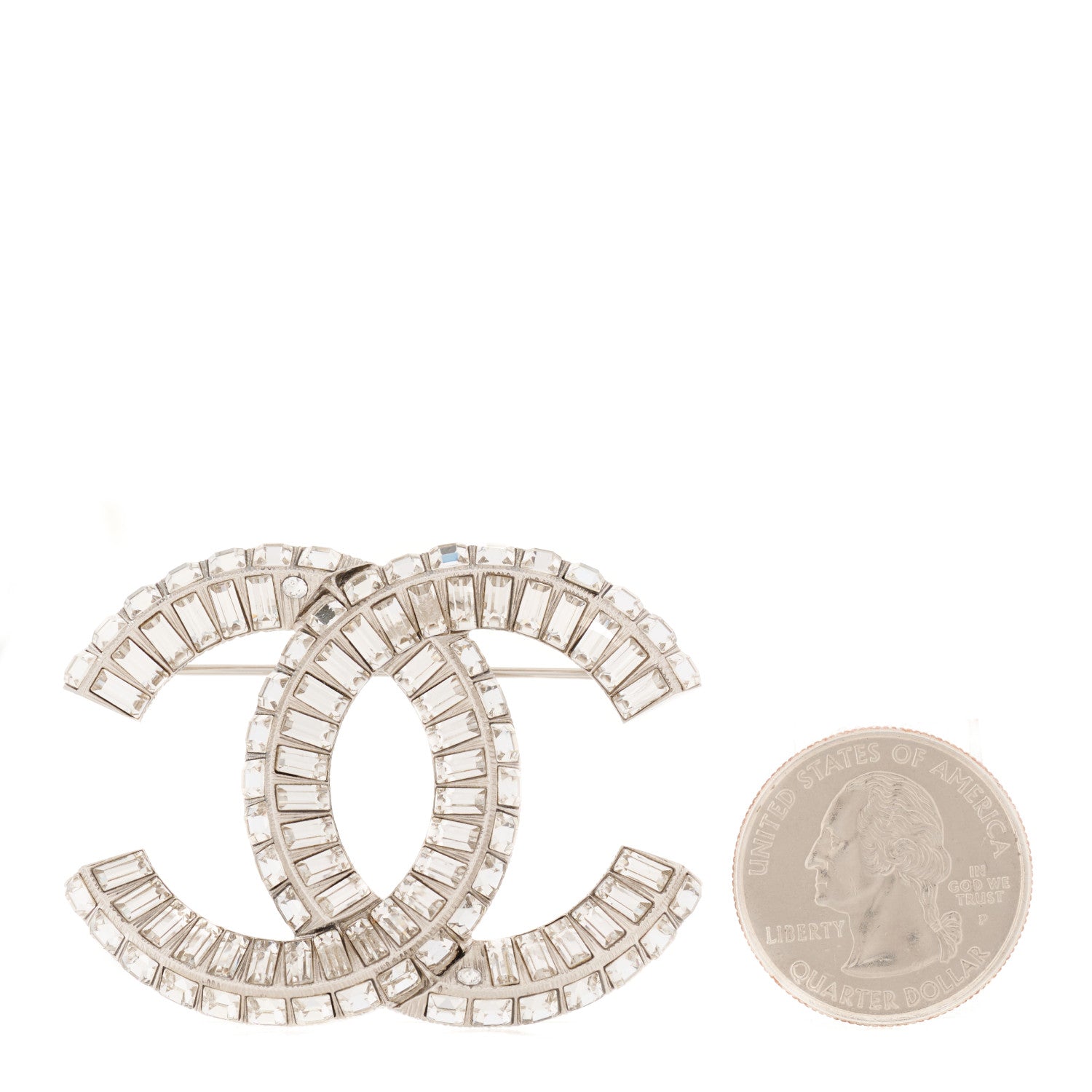 Chanel Baguette Crystal CC Brooch Silver 2 of 4