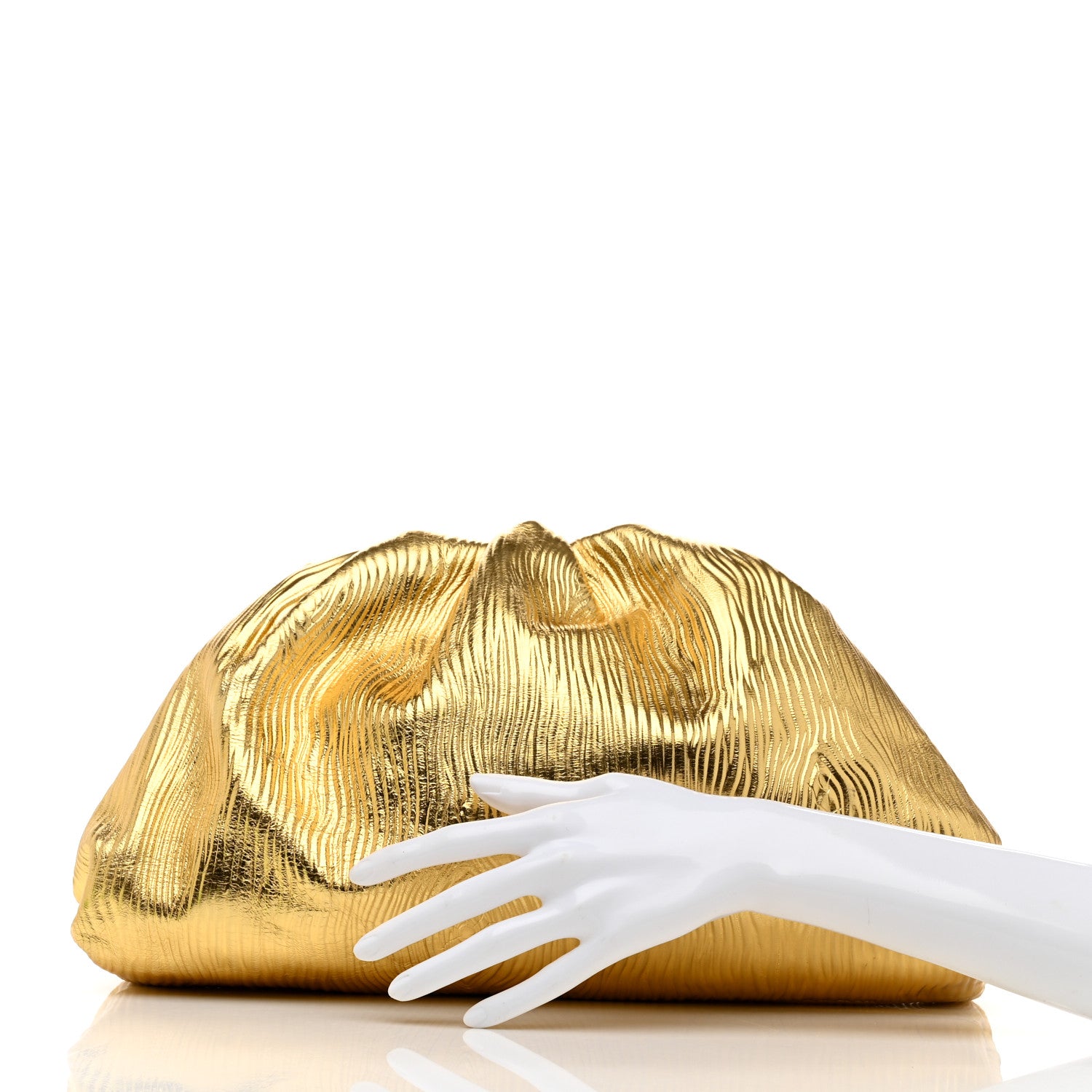 Bottega Veneta Metallic Bark Calfskin Embossed The Pouch Oversized Clutch Oro 2 of 7