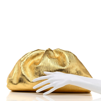 Bottega Veneta Metallic Bark Calfskin Embossed The Pouch Oversized Clutch Oro 2 of 7