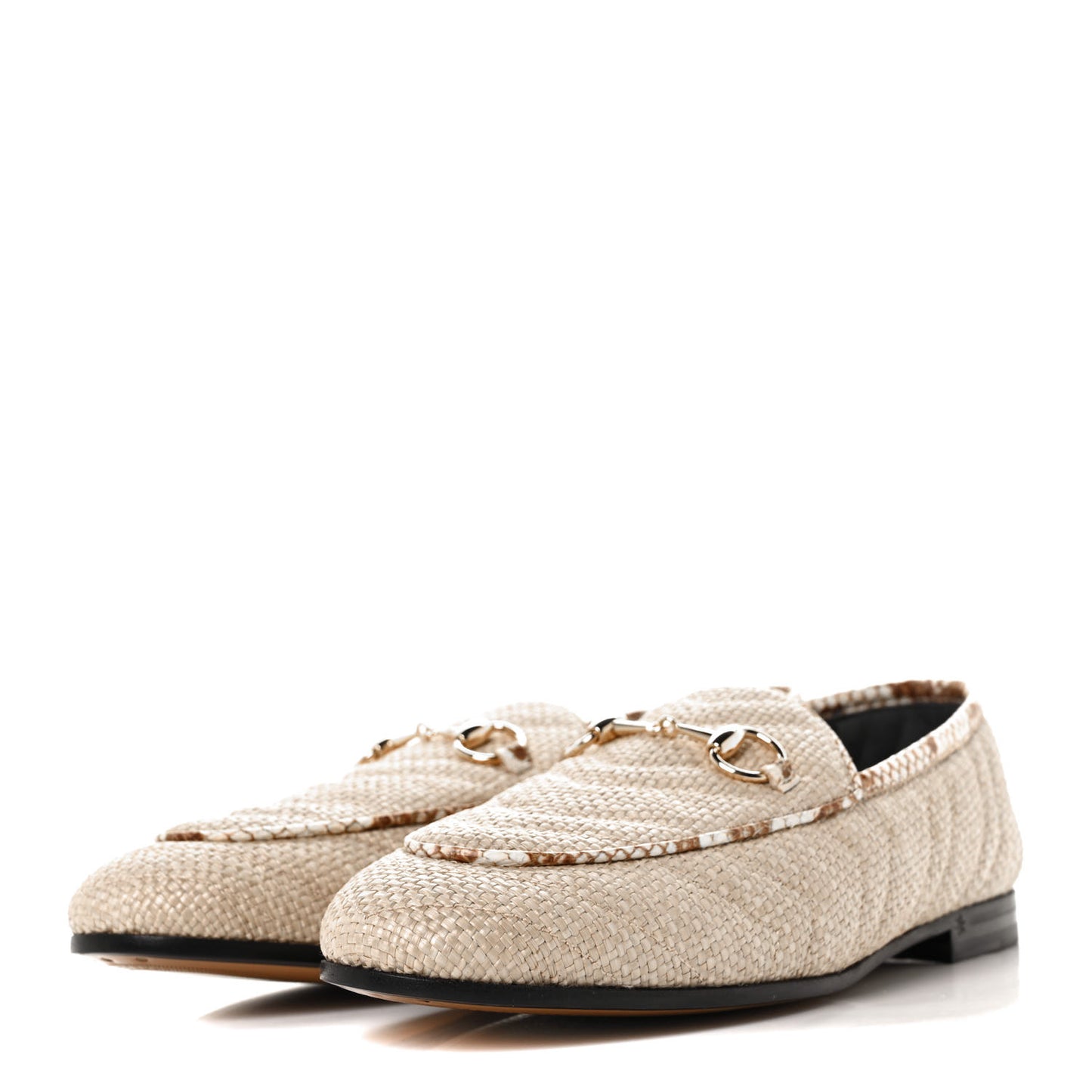 Raffia Elaphe Matelasse Horsebit Womens Jordaan Loafers 37 Natural Cream Brown