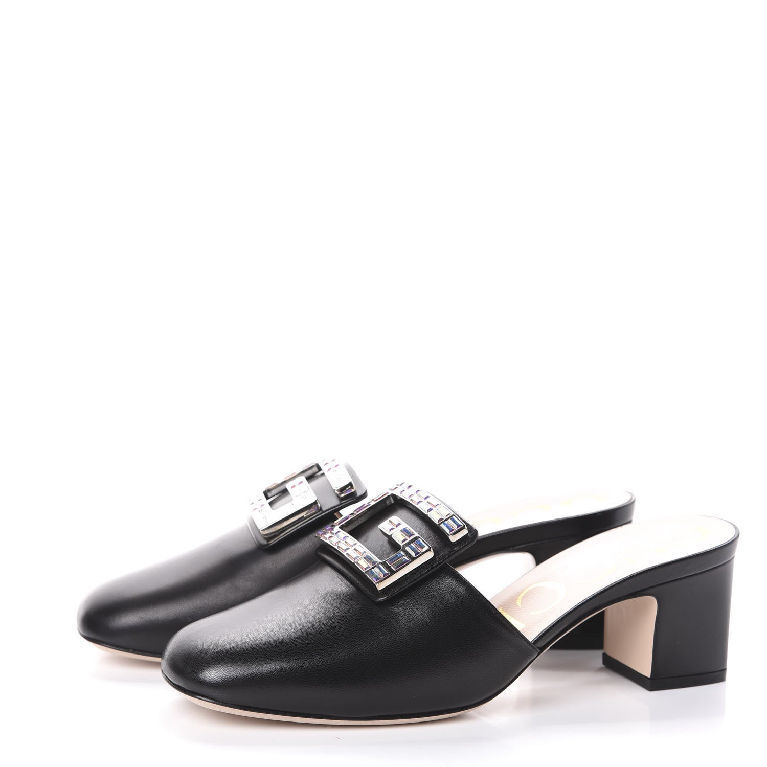 Gucci Malaga Kid Crystal Square G Madelyn 60mm Mules 37.5 Black 3 of 7