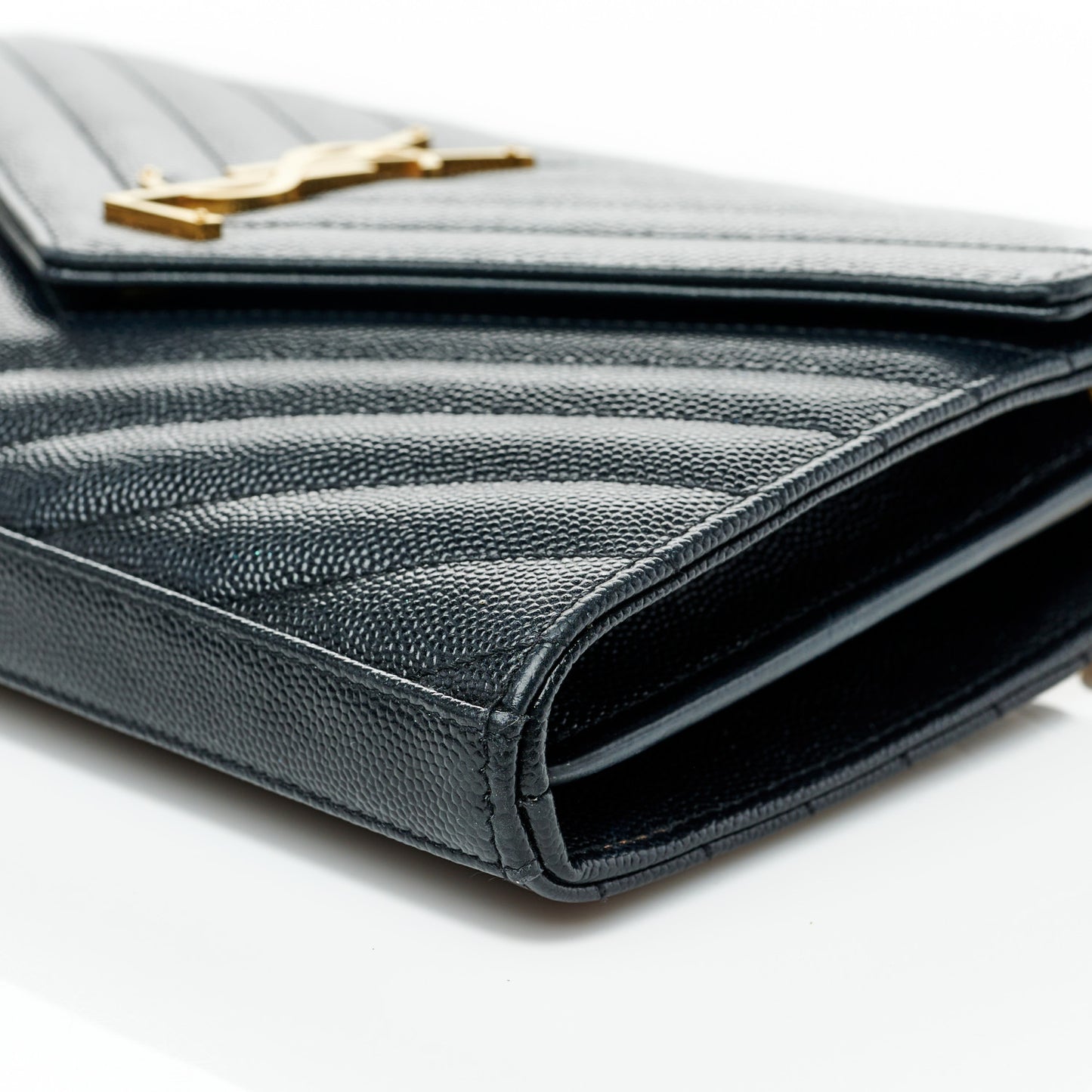 Grain De Poudre Matelasse Chevron Monogram Chain Wallet Black