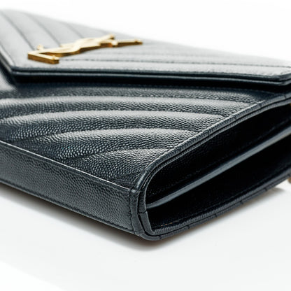 Saint Laurent Grain De Poudre Matelasse Chevron Monogram Chain Wallet Black 8 of 9