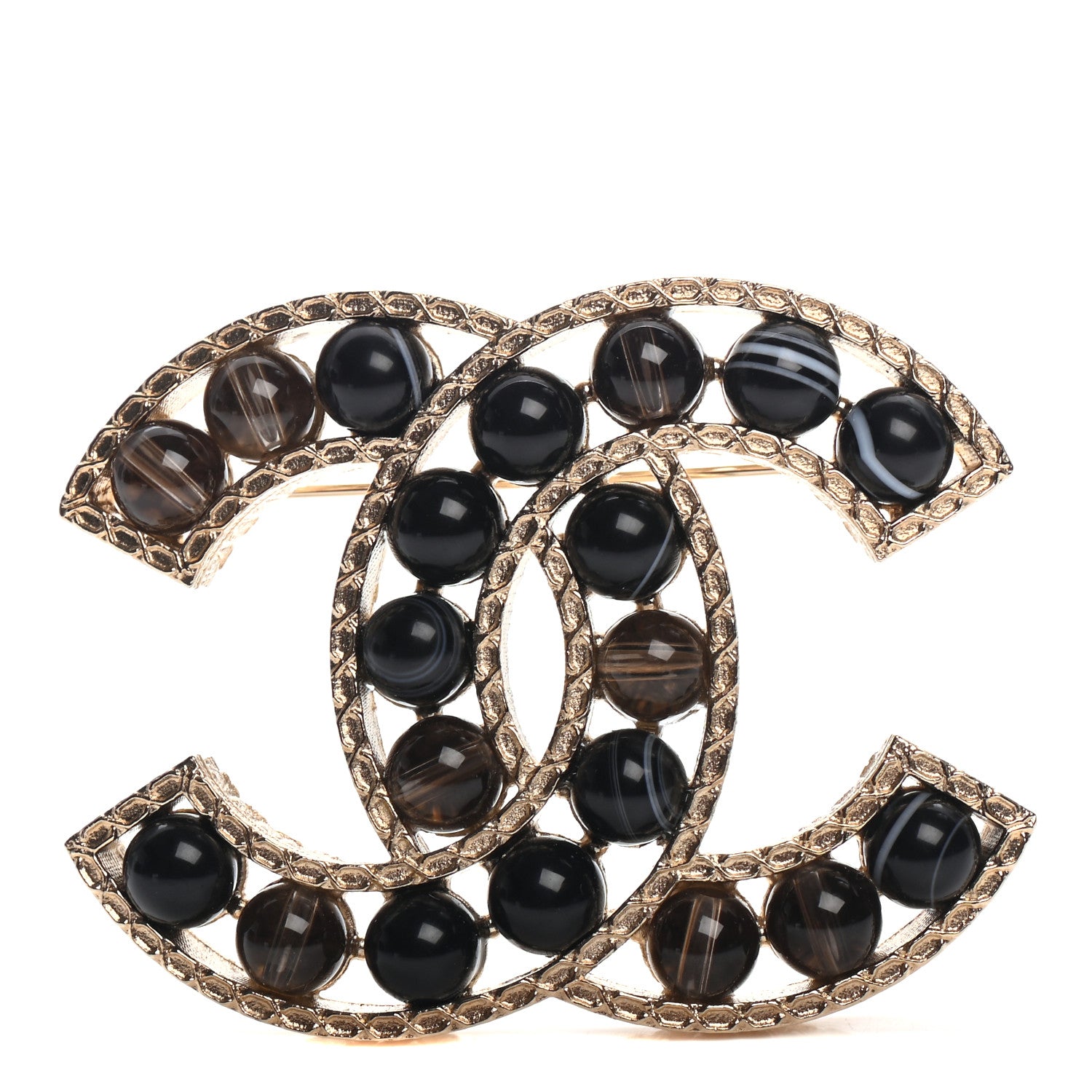 Chanel Bead CC Brooch Black Light Gold 1 of 4