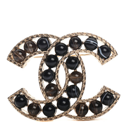 Chanel Bead CC Brooch Black Light Gold 1 of 4