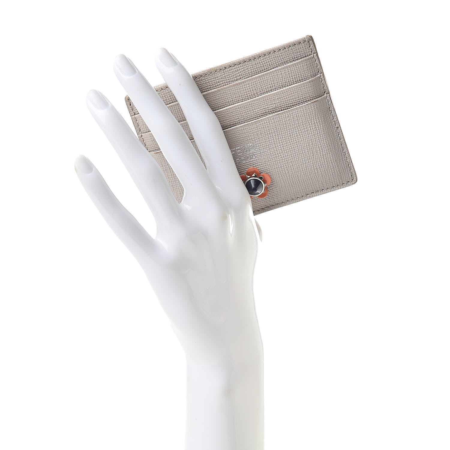 Fendi Vitello Elite Flowerland Card Holder Grigio Polvere 2 of 11