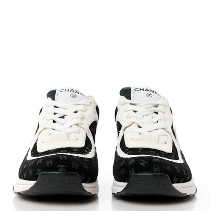 Chanel Nylon Suede Calfskin Printed CC Sneakers 36 White Black 2 of 9