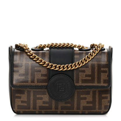 Fendi Glazed Fabric Vitello Century FF 1974 Stamp Patch Mini Double F Crossbody Bag Mogano Panna Black 1 of 10