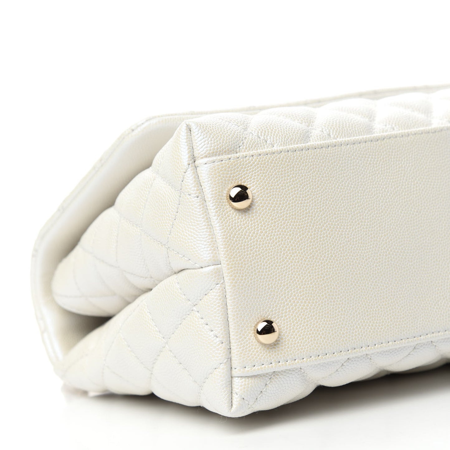 Iridescent Caviar Quilted Small Coco Handle Flap White