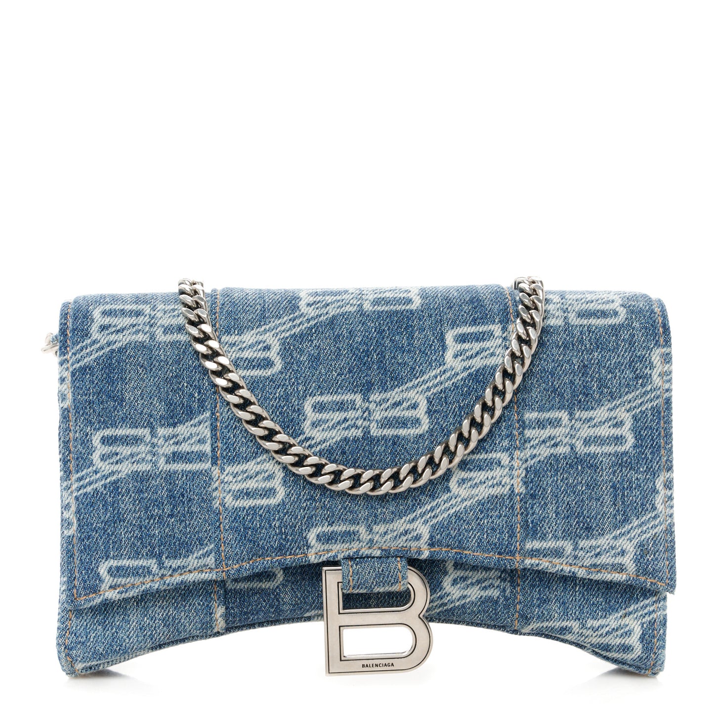 Denim BB Monogram Hourglass Chain Bag Blue