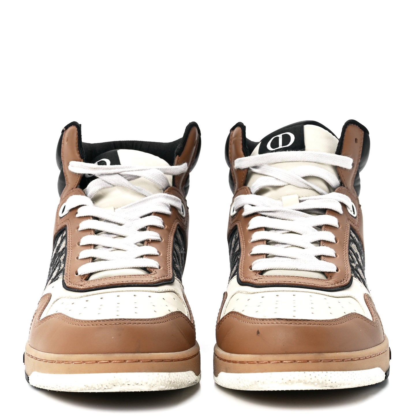 Smooth Calfskin Jacquard Oblique Mens B27 High Top Sneakers 41 Coffee Cream Black
