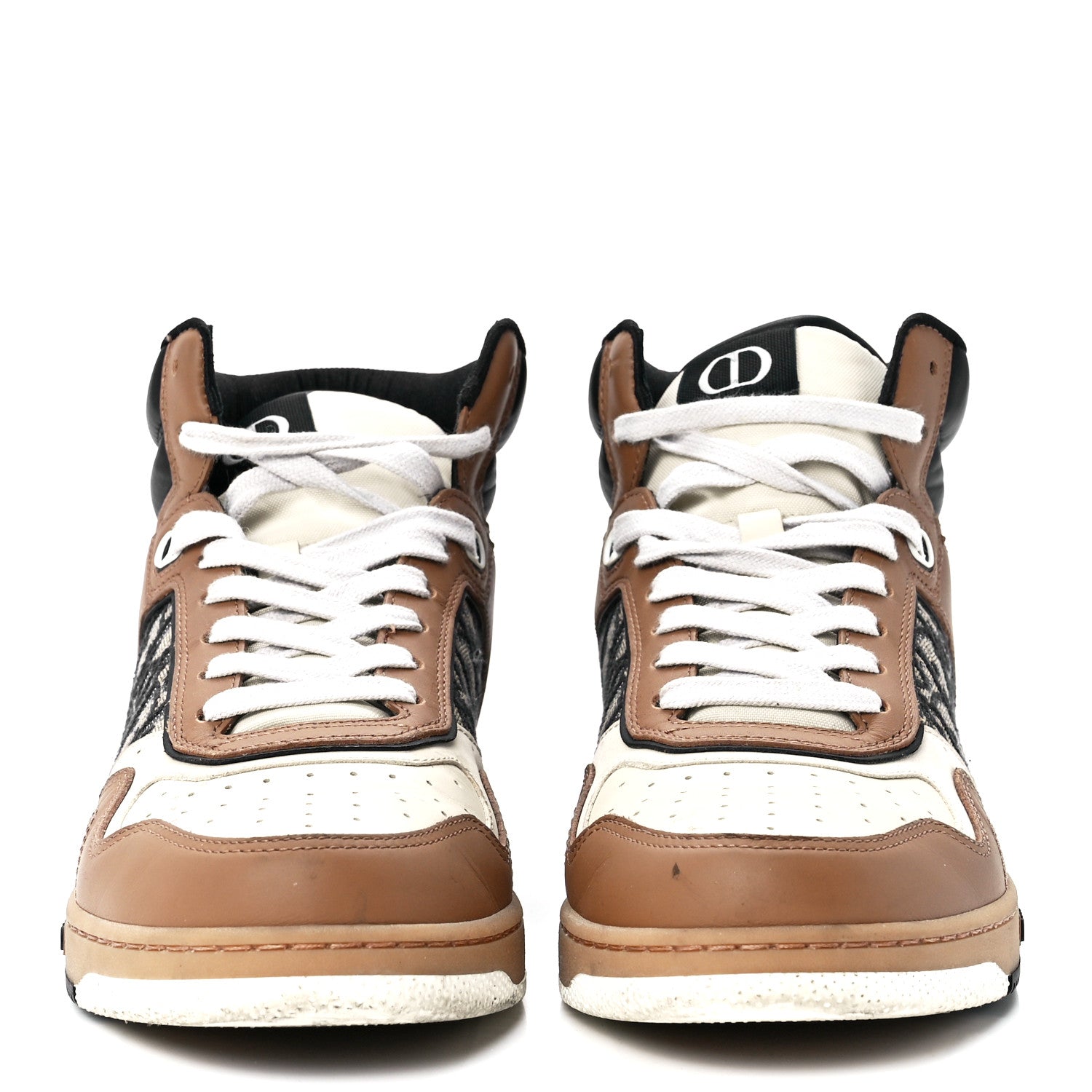 Christian Dior Smooth Calfskin Jacquard Oblique Mens B27 High Top Sneakers 41 Coffee Cream Black 2 of 8