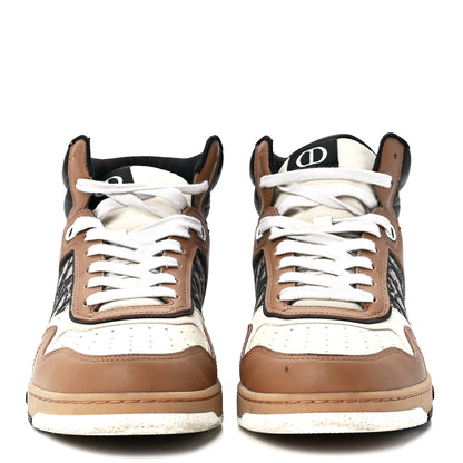 Christian Dior Smooth Calfskin Jacquard Oblique Mens B27 High Top Sneakers 41 Coffee Cream Black 2 of 8