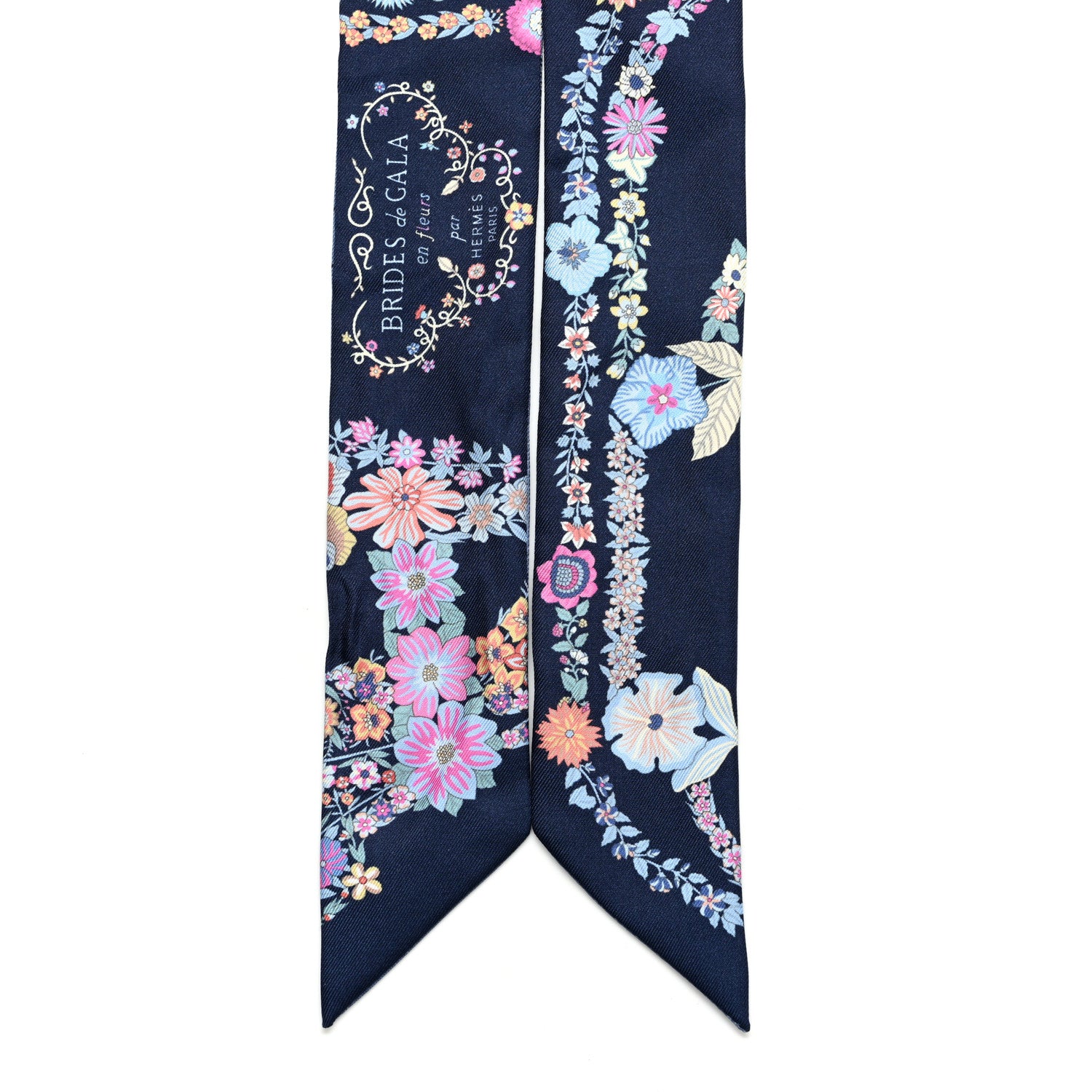 Hermes Silk Brides de Gala en Fleurs Twilly Marine Rose Bleu 2 of 4