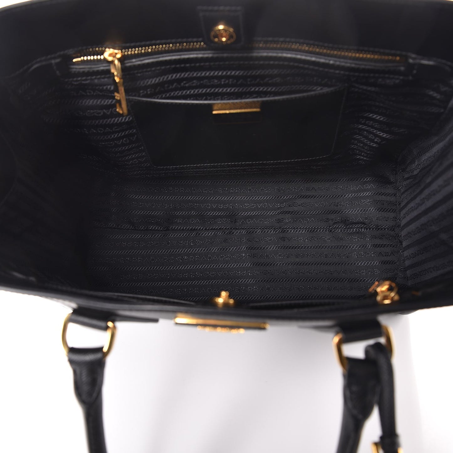 Saffiano Lux Medium Bi-Color Tote Black White