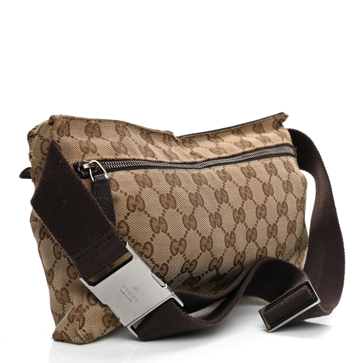 GG Monogram Double Pocket Belt Bag Dark Brown