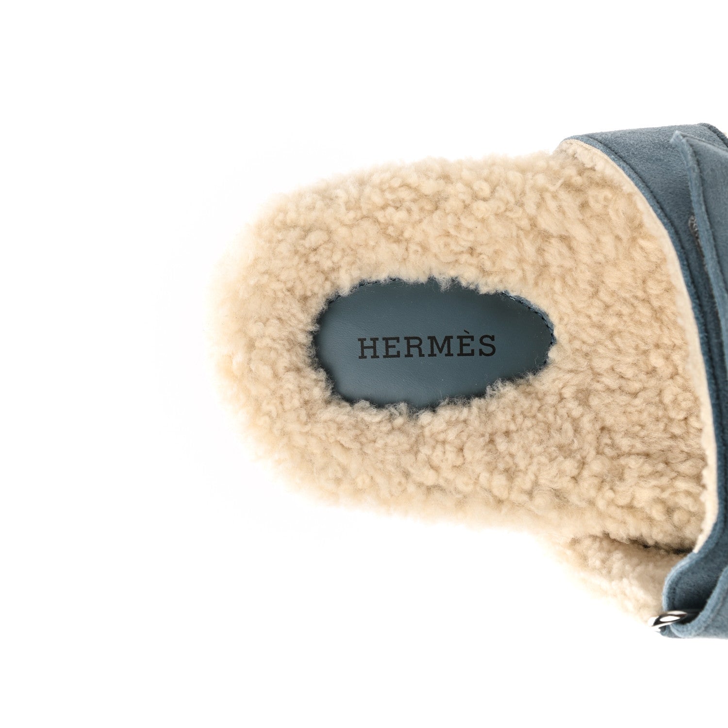 Hermes Suede Goatskin Woolskin Womens Chypre Sandals 39 Bleu Pinede Ecru 8 of 10