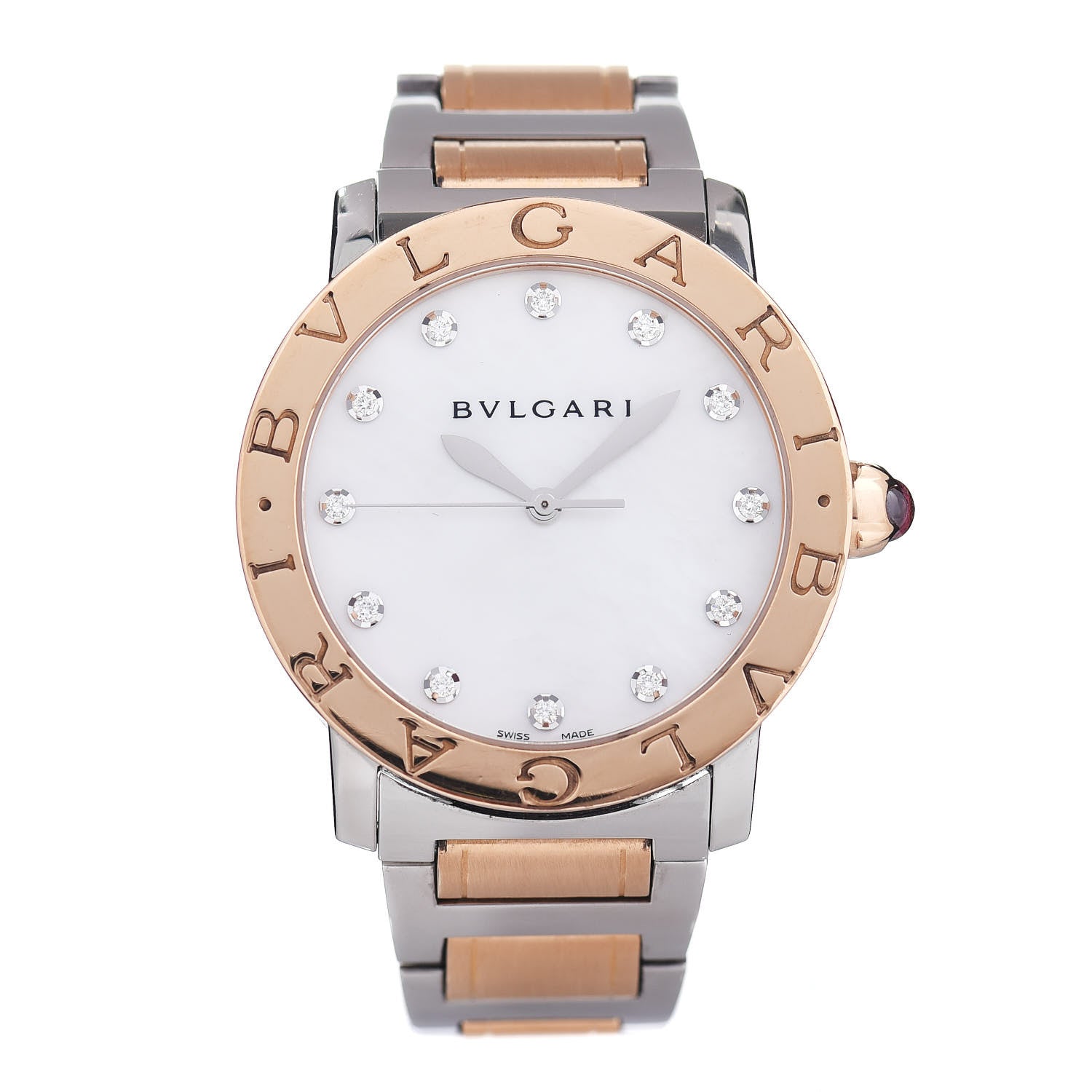 Bulgari Stainless Steel 18K Rose Gold Diamond Mother of Pearl 37mm Automatic Watch 1 of 4