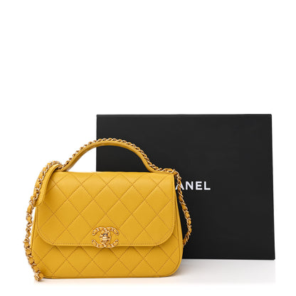 Chanel Lambskin Quilted Chain Infinity Top Handle Flap Yellow 11 of 11