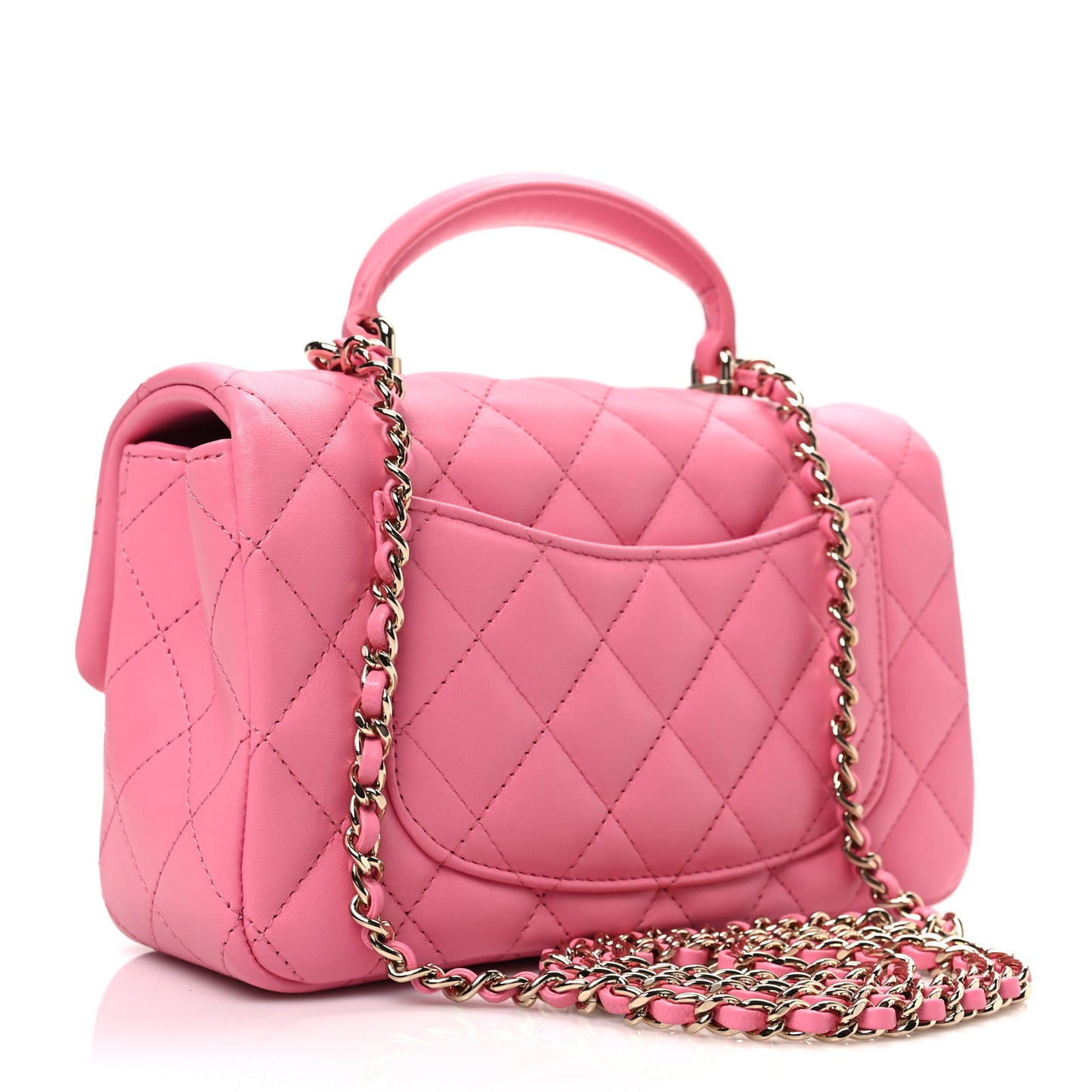 Lambskin Quilted Mini Top Handle Rectangular Flap Pink
