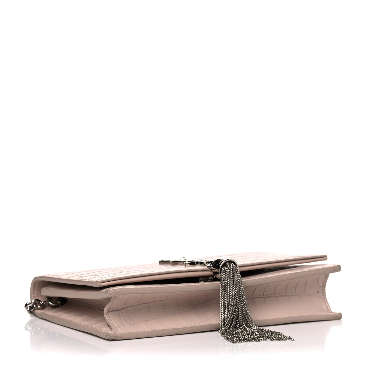 Saint Laurent Calfskin Crocodile Embossed Kate Monogram Tassel Chain Wallet Powder Pink 4 of 15