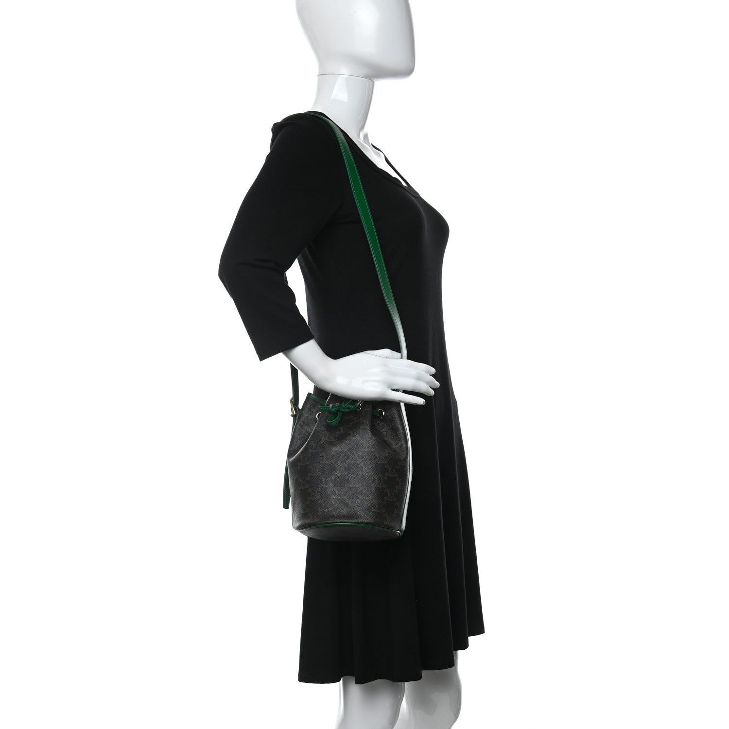 Celine Triomphe Canvas Calfskin Small Drawstring Bucket Bag Emerald 2 of 9