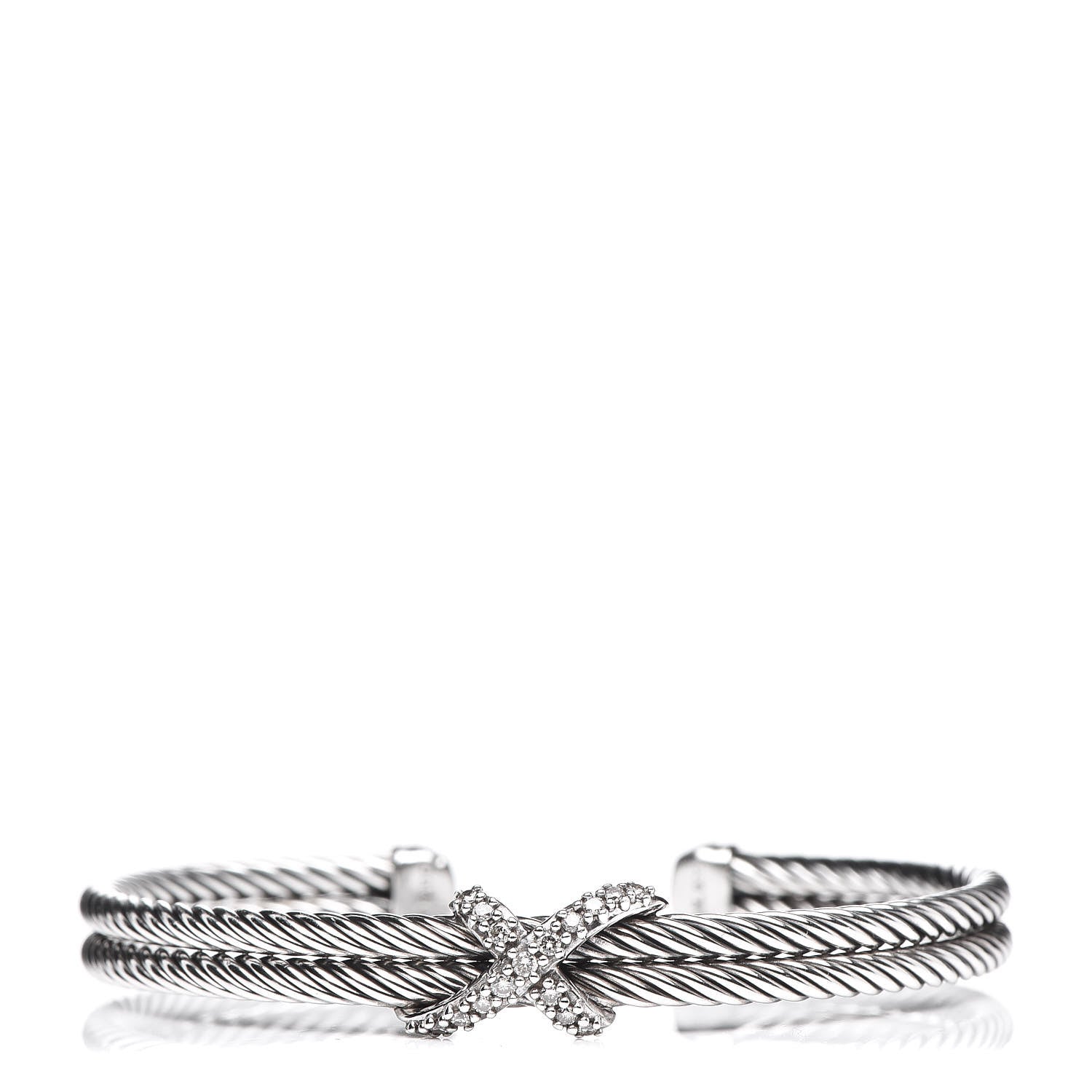 David Yurman Sterling Silver Diamond 6mm X Double Cable Bracelet 1 of 5