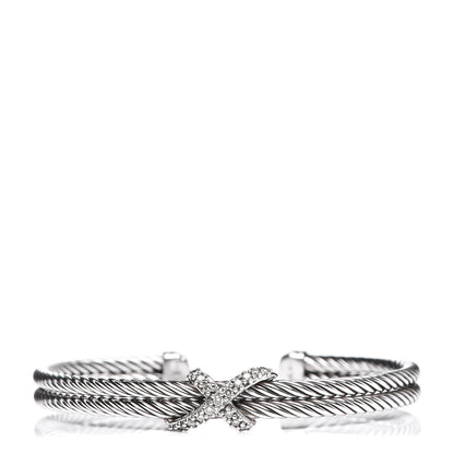 David Yurman Sterling Silver Diamond 6mm X Double Cable Bracelet 1 of 5