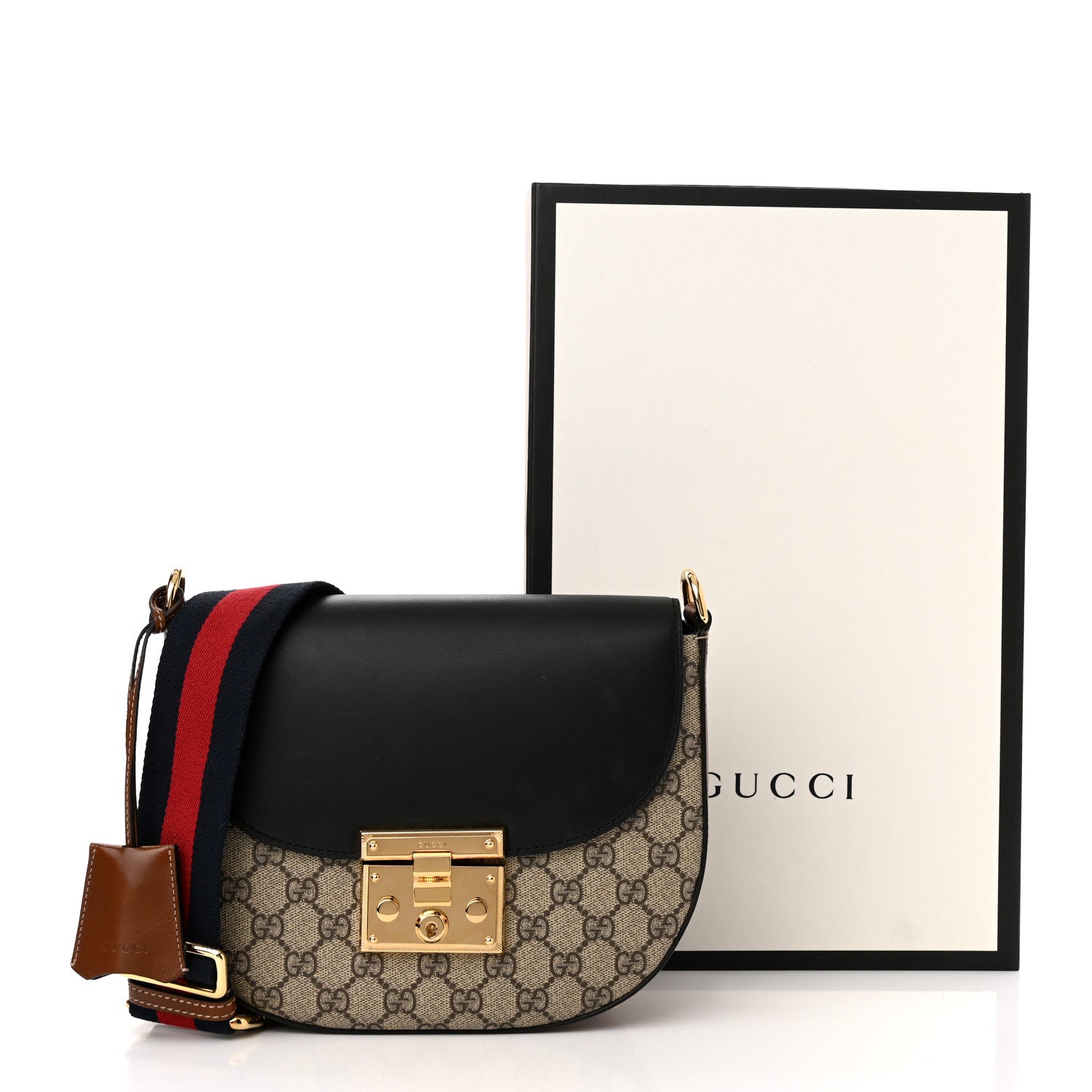 Gucci GG Supreme Monogram Web Medium Padlock Messenger Shoulder Bag Black 13 of 13