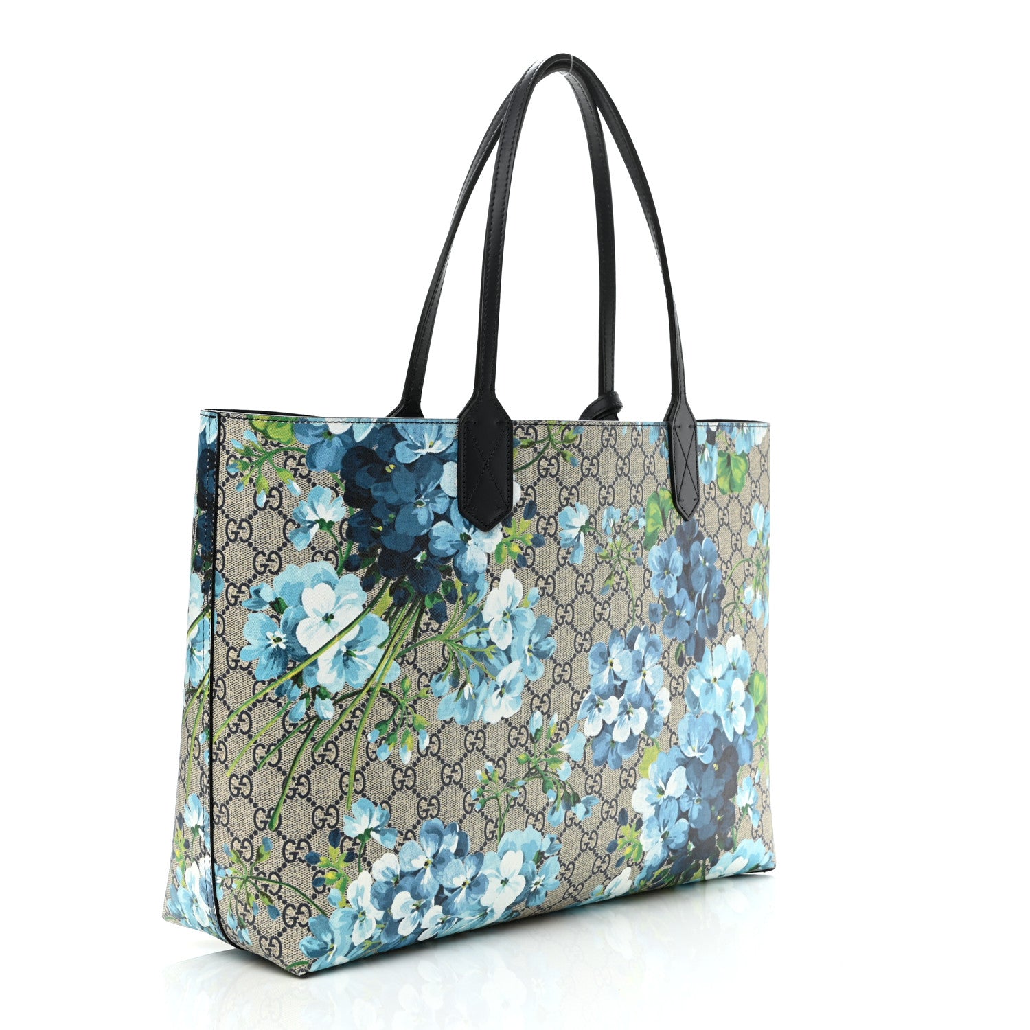 Gucci GG Supreme Monogram Blooms Medium Reversible Tote Beige Blue Navy 3 of 16