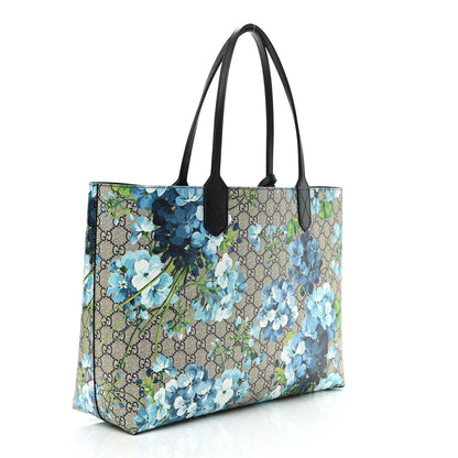 Gucci GG Supreme Monogram Blooms Medium Reversible Tote Beige Blue Navy 3 of 16