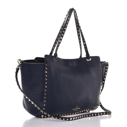 Valentino Garavani Pebbled Calfskin Medium Rockstud Tote Marine 3 of 7