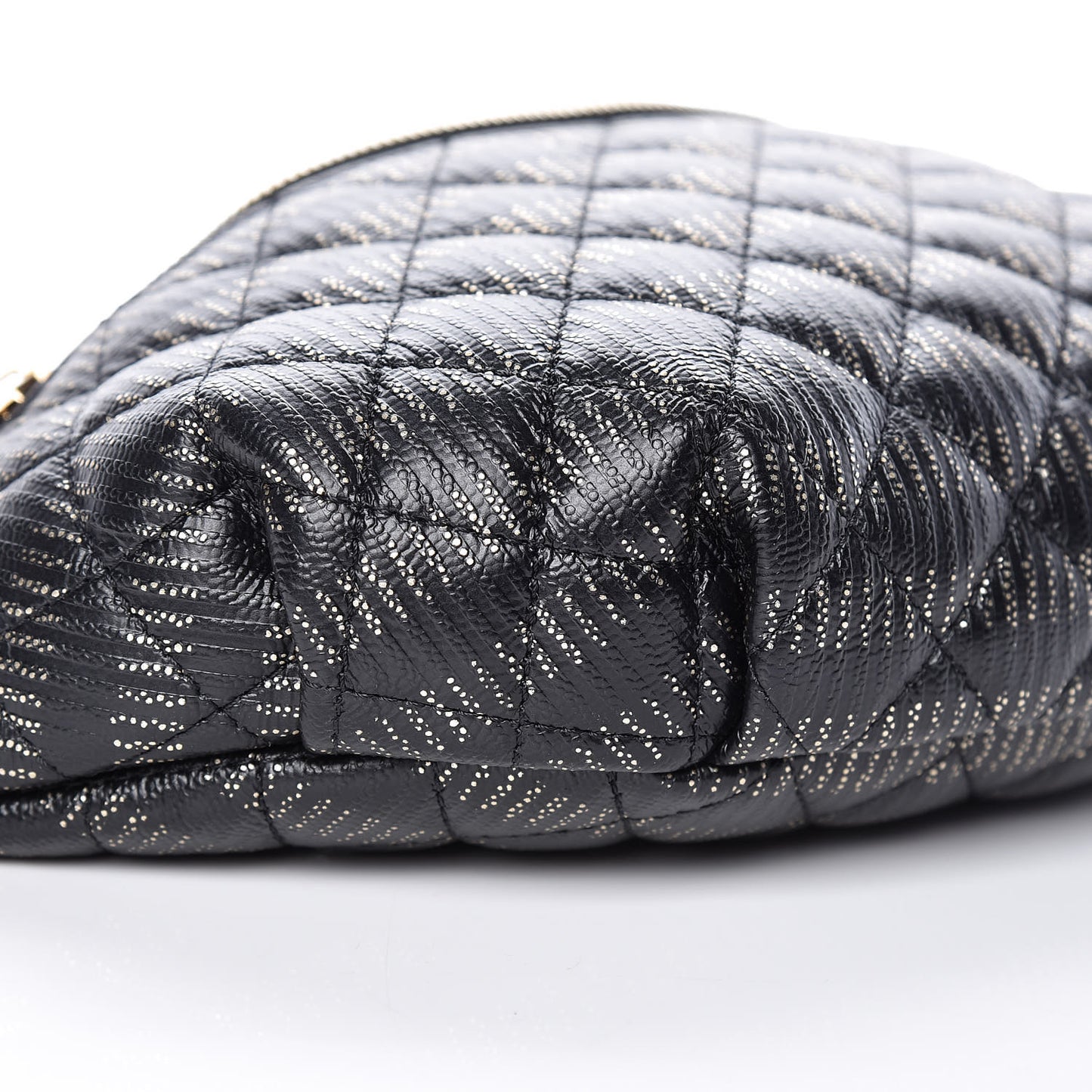 Calfskin Quilted Waist Bag Black Gold