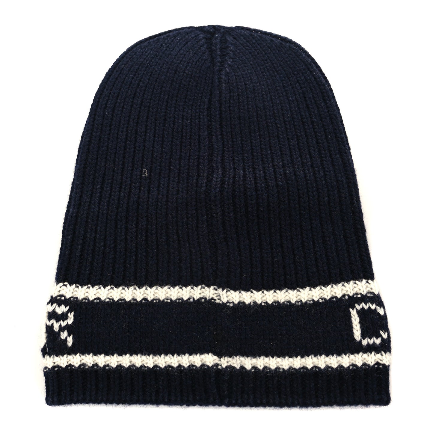 Cashmere Wool D-White Beanie Navy Blue White