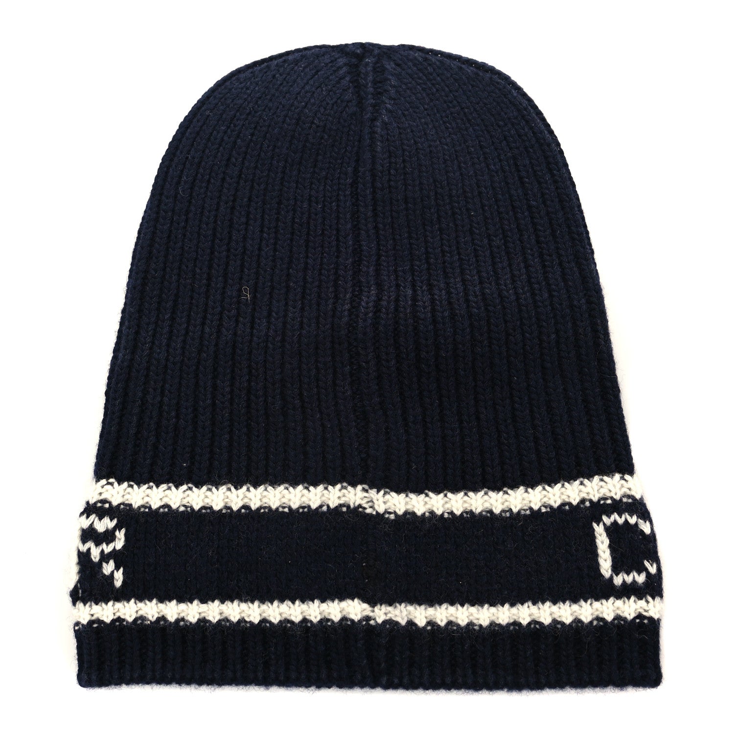 Christian Dior Cashmere Wool D-White Beanie Navy Blue White 2 of 3