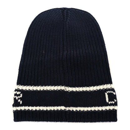 Christian Dior Cashmere Wool D-White Beanie Navy Blue White 2 of 3