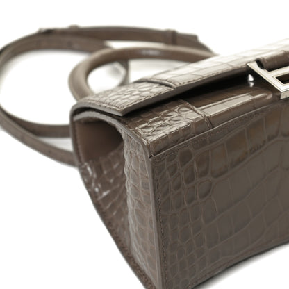Balenciaga Shiny Calfskin Crocodile Embossed Small Hourglass Top Handle Bag Mink Grey 12 of 14