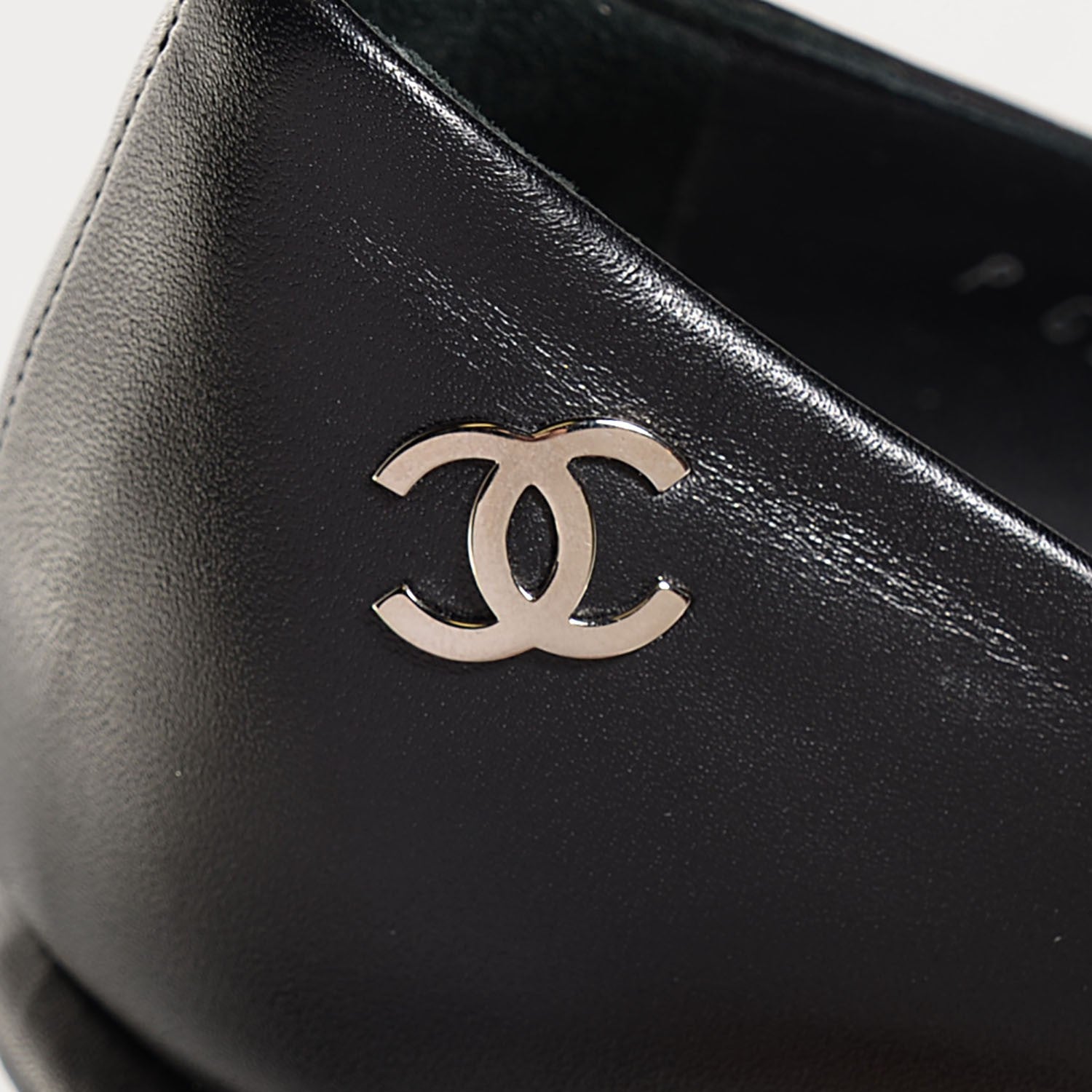 Chanel Calfskin Silver Cap Toe CC Pumps 38 Black 8 of 8