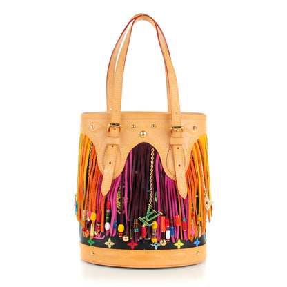 Louis Vuitton Monogram Multicolor Fringe Bucket Black 3 of 9