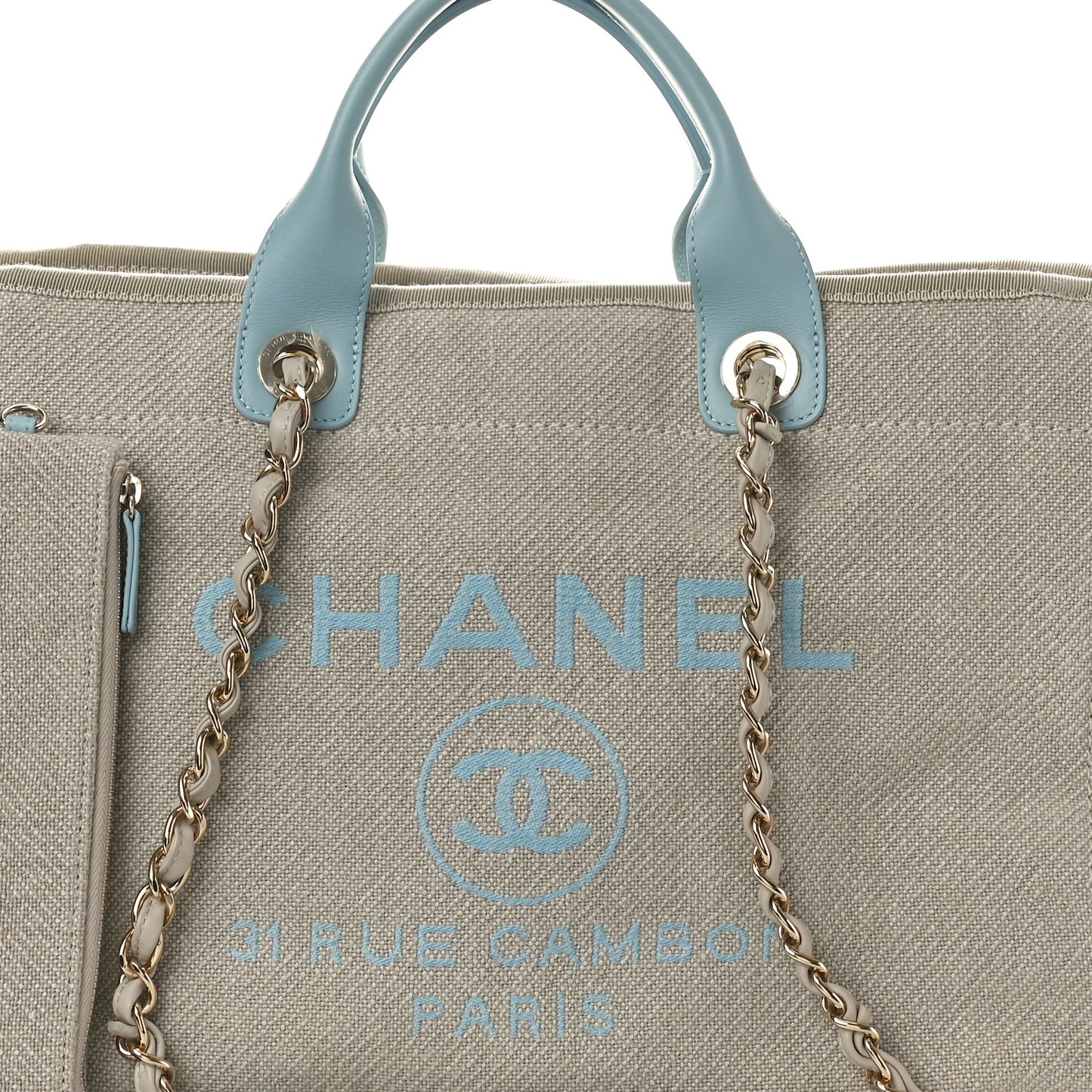 Mixed Fibers Calfskin Medium Deauville Tote Grey Light Blue