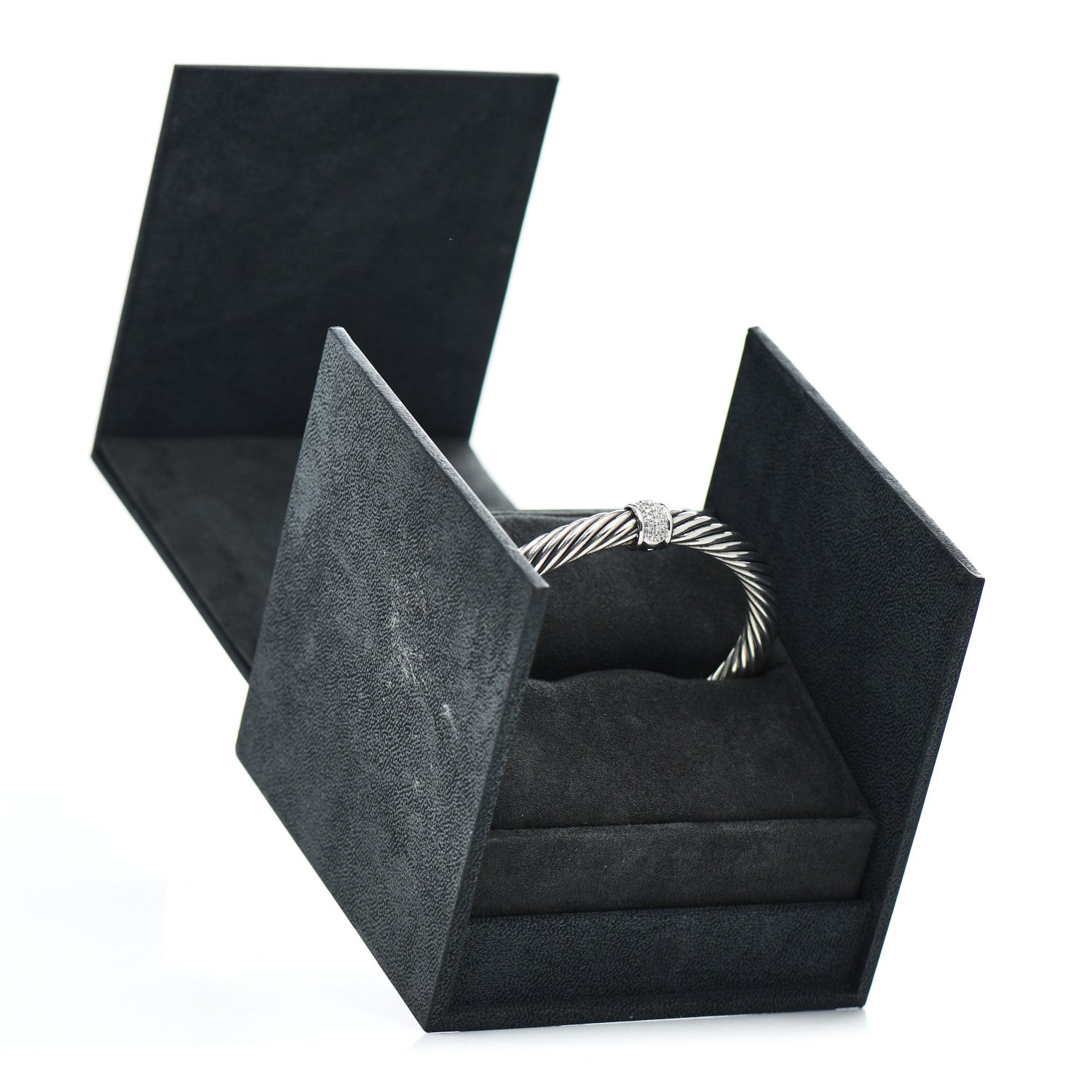 David Yurman Sterling Silver 18K White Gold Diamond 7mm Cable Classics Station Bracelet 5 of 5